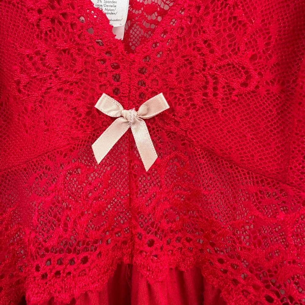 Eberjey Womens Slip Dress Size M Red Lace Modal Babydoll Lingerie Coquette - Picture 2 of 15
